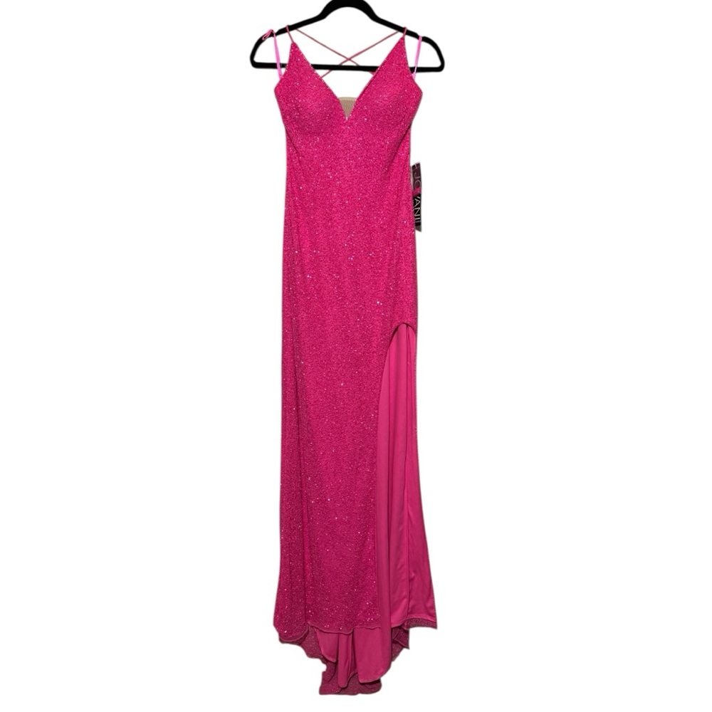 JOVANI NWT 23284 Hot Pink Fully Beaded High Slit Evening Gown Prom Dress Size 6